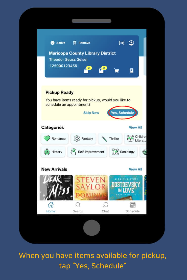 When you have items available for pickup, tap 'Yes, Schedule.'