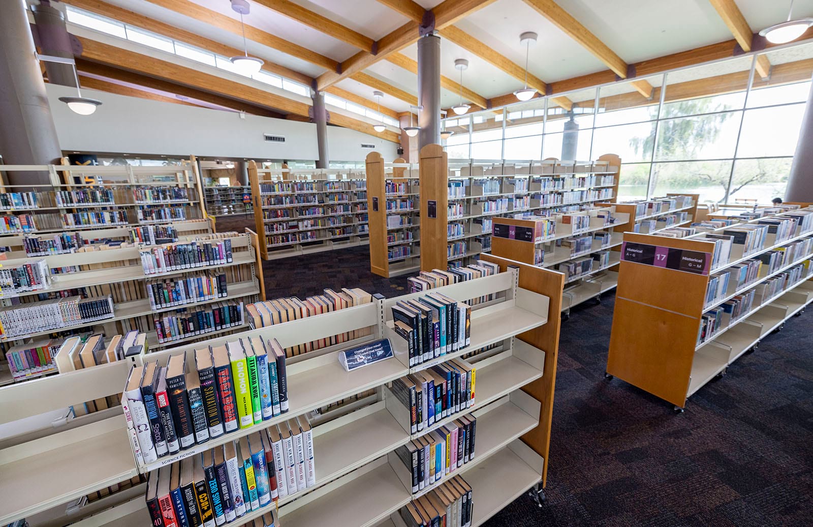 Photo of the fiction shelves at Southeast Regional Library